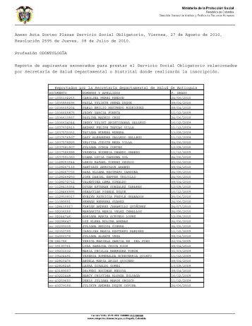 Anexo Acta Sorteo Plazas Servicio Social Obligatorio, Viernes, 27 ...