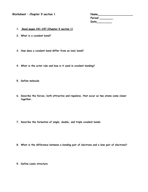 Worksheet-chapter 9 section1