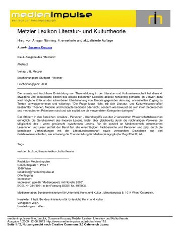 Metzler Lexikon Literatur- und Kulturtheorie - Medienimpulse