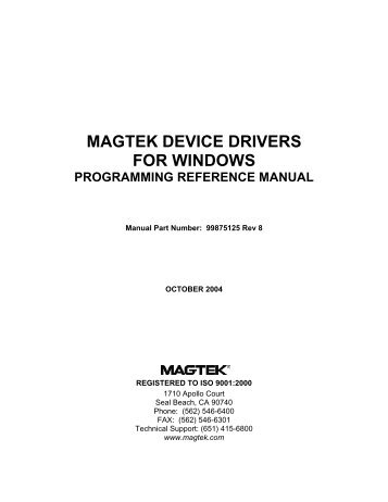 MagTek Device Drivers for Windows, Programming Reference Manual