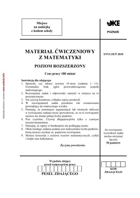 materiał ćwiczeniowy z matematyki poziom rozszerzony - Zadania.info