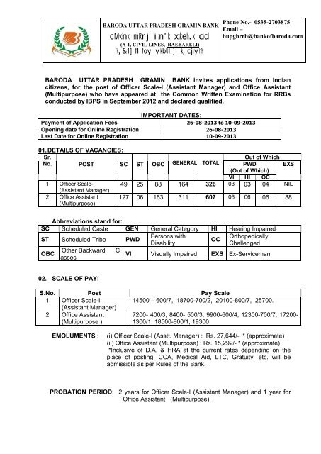 Notification Baroda UP Gramin Bank Notification Baroda UP Gramin Bank