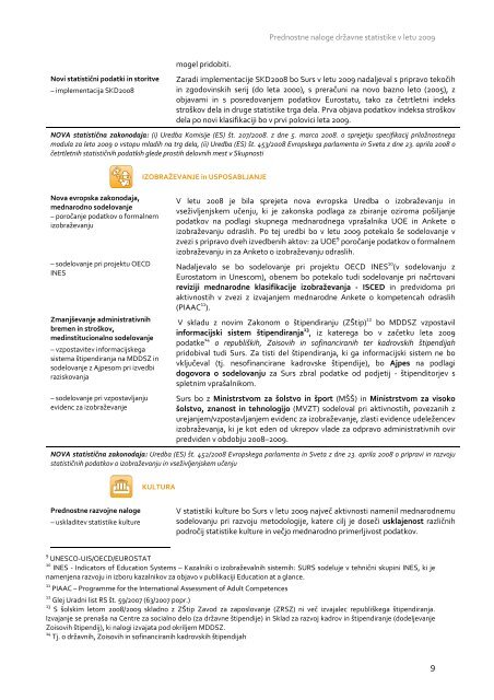 Prednostne naloge drÅ¾avne statistike v letu 2009 - StatistiÄni urad ...