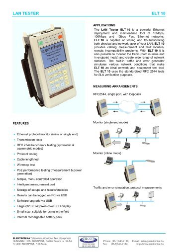 LAN TESTER ELT 10 - Elektronika.hu