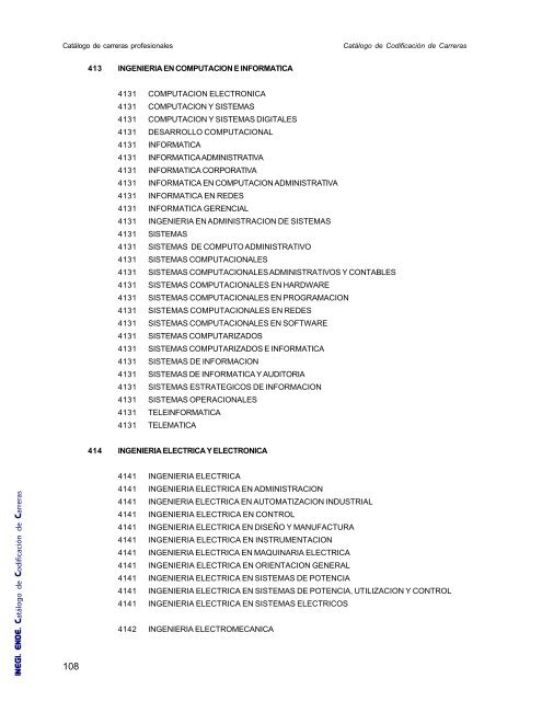 Catalogo de Codificación de Carreras - Inegi