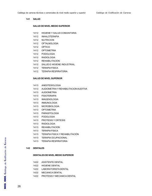 Catalogo de Codificación de Carreras - Inegi