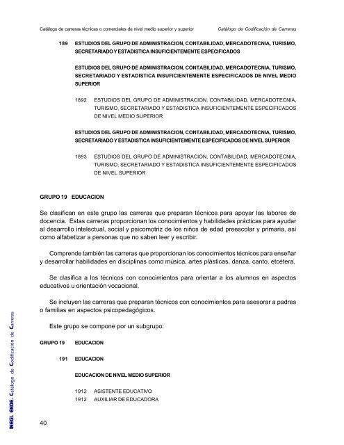 Catalogo de Codificación de Carreras - Inegi