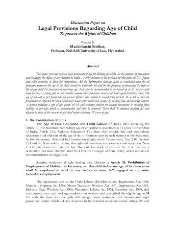 Legal Provisions Regarding Age of Child - National Commission for ...