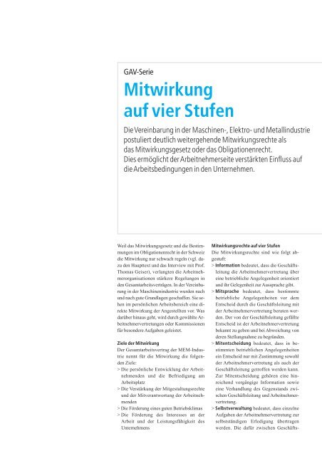 Mitwirkung Participation des travailleurs - Angestellte Schweiz