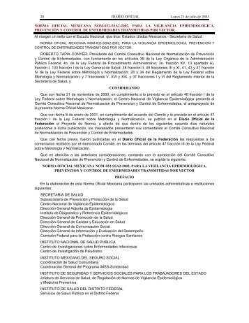 NOM-032-SSA2-2002, para la vigilancia epidemiolÃ³gica ...