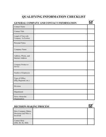 qualifying information checklist - Island Hospitality Management