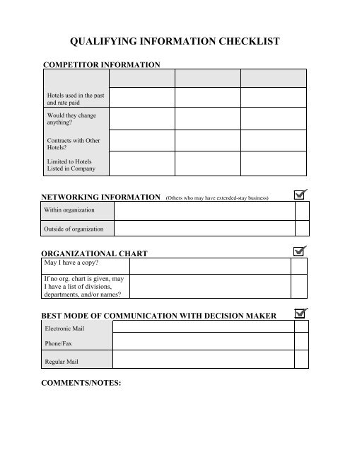 qualifying information checklist - Island Hospitality Management