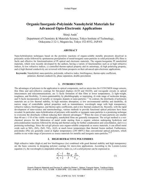 Organic/inorganic-polyimide nanohybrid materials for advanced ...