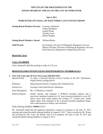 City of Worcester Zoning Board of Appeals Meeting Agenda Monday ...