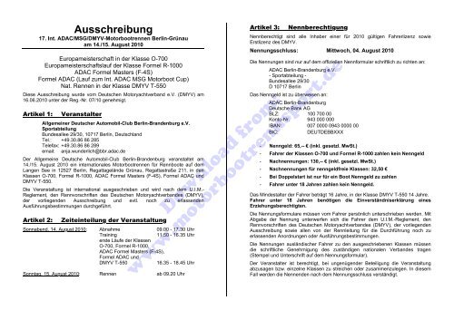 Ausschreibung, Zeitplan (PDF, 188kB) - Motorbootrennsport