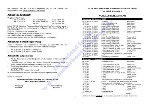 Ausschreibung, Zeitplan (PDF, 188kB) - Motorbootrennsport