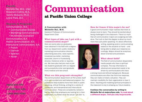 PUC Communication Department Card - Pacific Union College