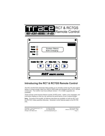 RC7-RC7GS Remote Control - Xantrex