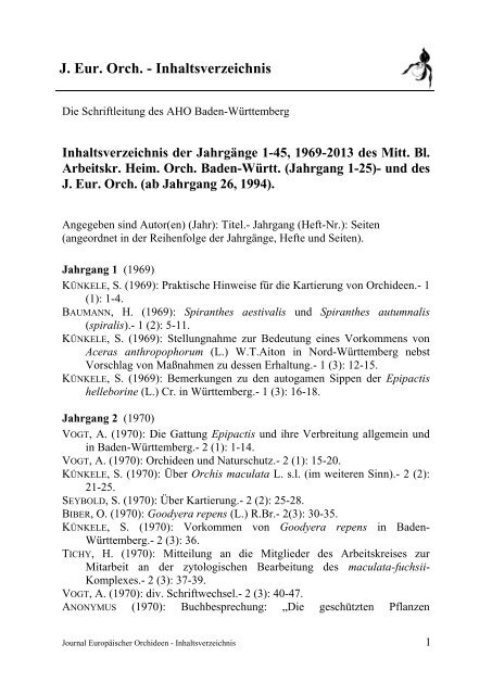 JEO Inhaltsverzeichnis 1-45, 1969-2013 - AHO Baden-Württemberg