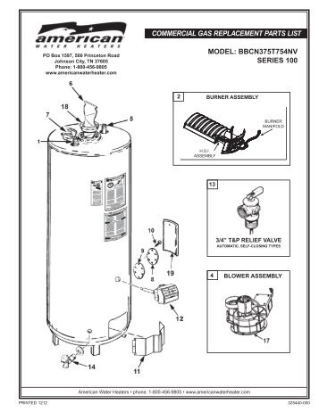 Ultra-Low NOx 74-Gallon BBCN Commercial Gas Parts List