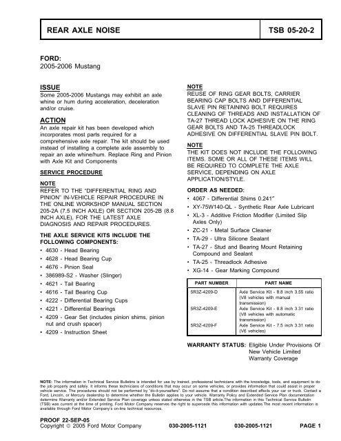 REAR AXLE NOISE TSB 05-20-2 - Ford Mustang