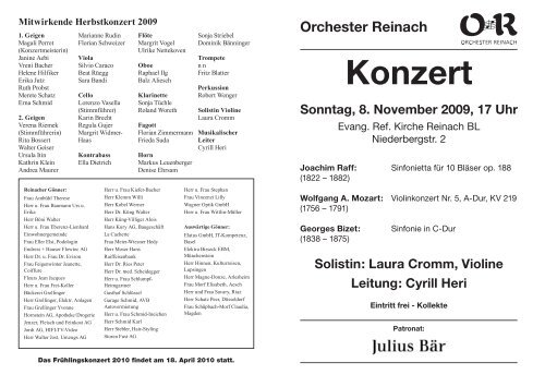 Laura Cromm, Violine Leitung: Cyrill Heri - Orchester Reinach