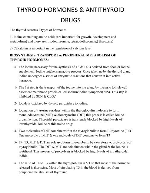 THYROID HORMONEs& ANTITHYROID DRUGS