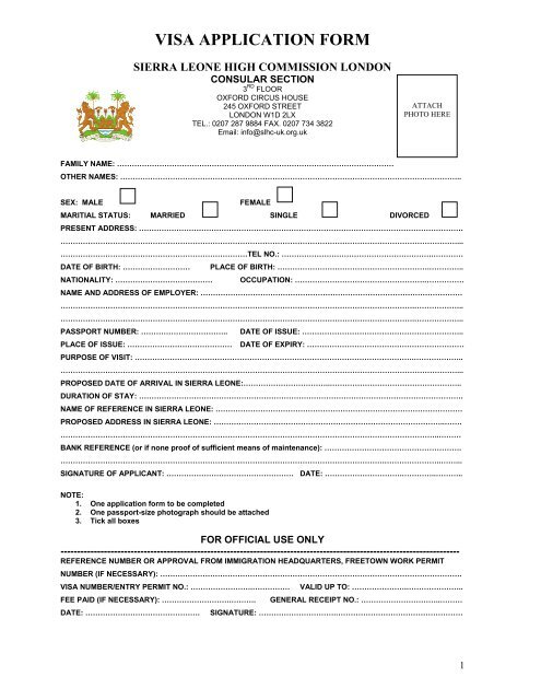 VISA APPLICATION FORM - Sierra Leone