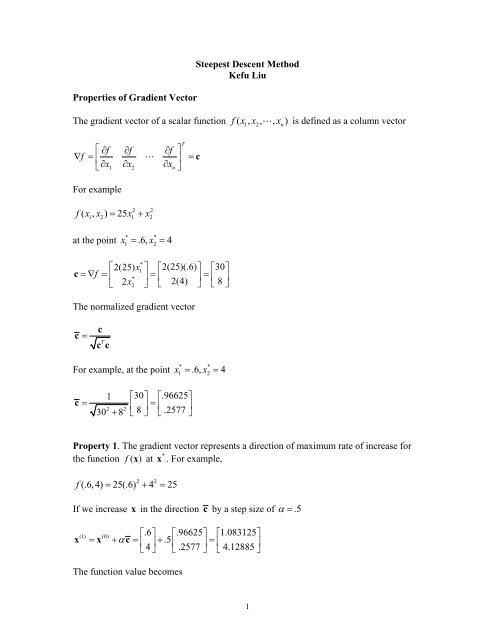 2 The steepest descent method: ) ( ) (k x and ) 2 ( ) ( ) ( k k k e x α