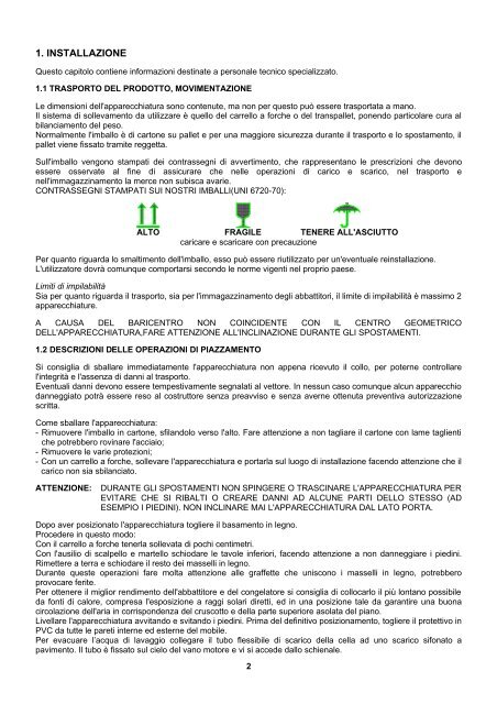 i manuale d'uso e manutenzione abbattitore/congelatore