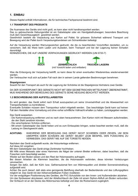 i manuale d'uso e manutenzione abbattitore/congelatore