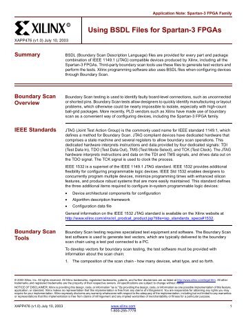 Xilinx Using BSDL Files for Spartan-3 FPGAs application note ...