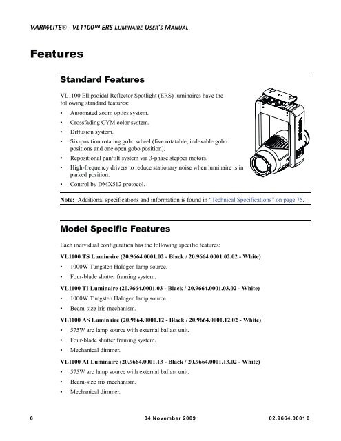 VL1100 ERS Luminaires User's Guide - Vari-Lite