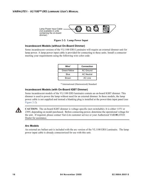 VL1100 ERS Luminaires User's Guide - Vari-Lite