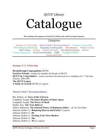 Catalogue - Quimper Unitarian Universalist Fellowship