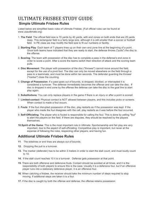 ULTIMATE FRISBEE STUDY GUIDE