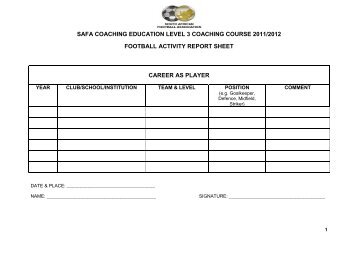 SAFA Football Activity Report Sheet. PDF