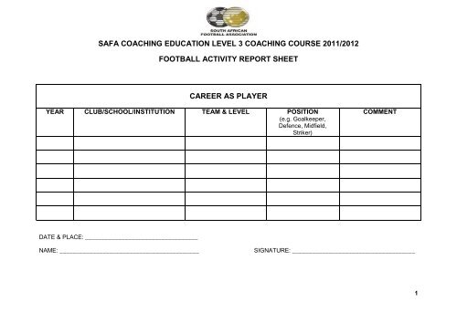 SAFA Football Activity Report Sheet. PDF