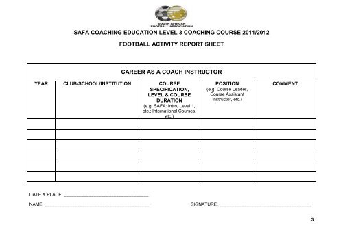 SAFA Football Activity Report Sheet. PDF