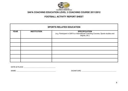 SAFA Football Activity Report Sheet. PDF