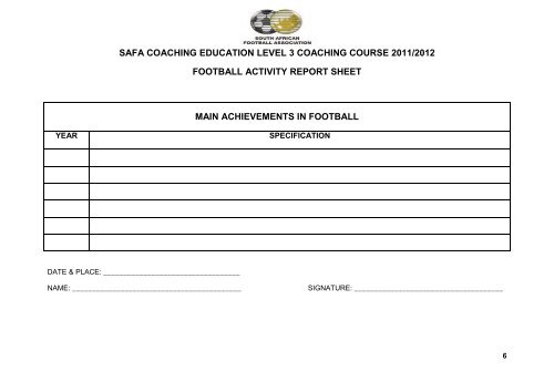 SAFA Football Activity Report Sheet. PDF