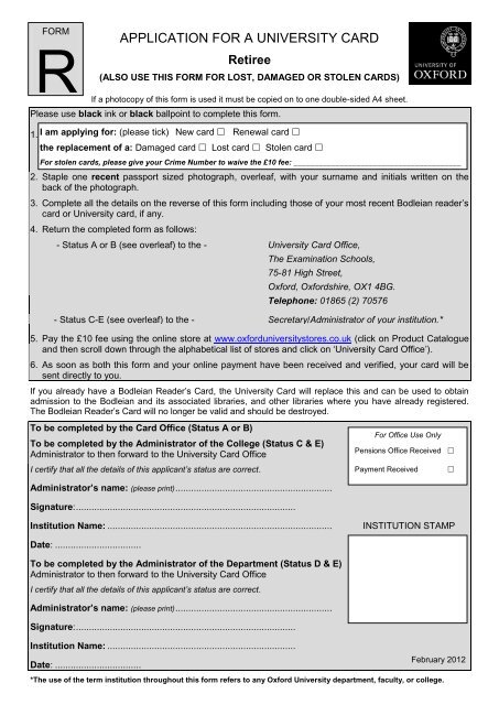 Application Form R - University of Oxford