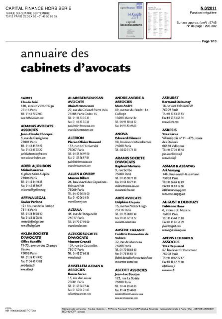 annuaire des cabinets d'avocats - FTPA