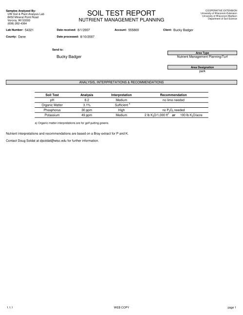 sample report - University of Wisconsin Soil Testing Laboratories