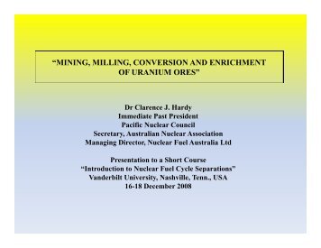 mining, milling, conversion and enrichment of uranium ores