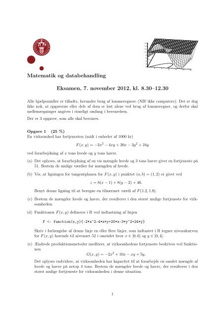 Matematik og databehandling Eksamen, 7. november 2012, kl. 8.30 ...