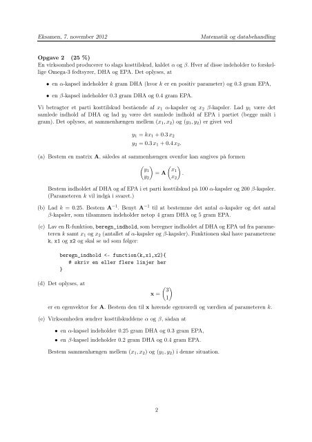 Matematik og databehandling Eksamen, 7. november 2012, kl. 8.30 ...