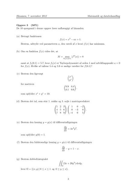 Matematik og databehandling Eksamen, 7. november 2012, kl. 8.30 ...