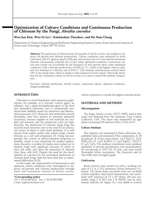 Optimization of Culture Conditions and Continuous Production of ...