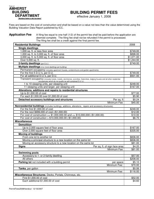 BUILDING PERMIT FEES - Town of Amherst